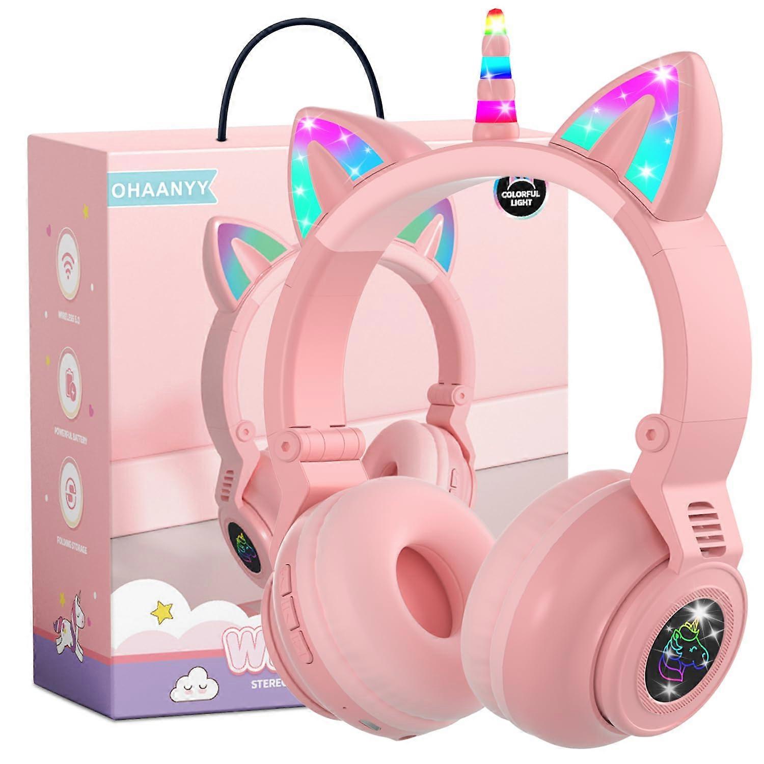 Unicorn Kids' Bluetooth Headphones Foldable, Wireless And Cable With Microphone And Volume Control, Pink Unicorn Design