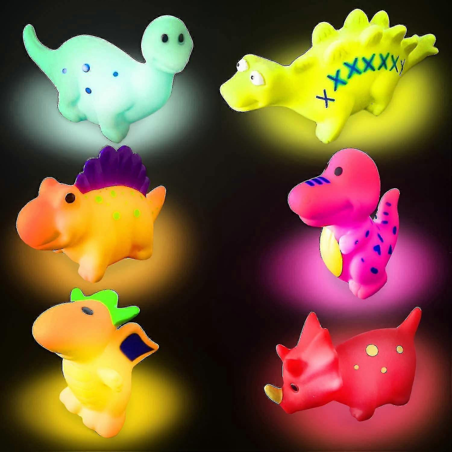 6 Pack Floating Dinosaur Light Up Bath Toys For Kids, Color Changing Light