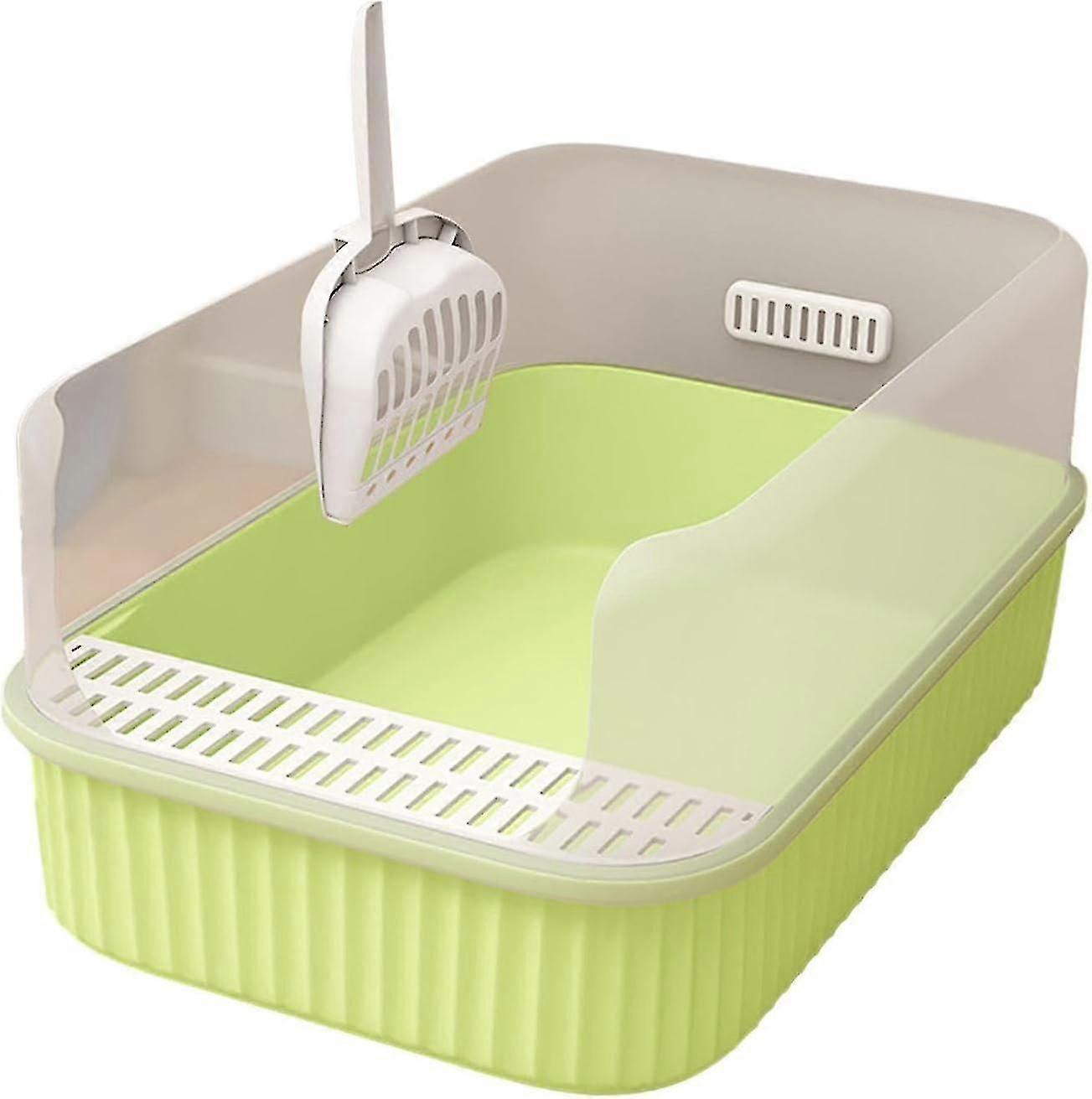 Large Green Semi-Enclosed Cat Litter Box, Easy to Clean - Pet Supplies