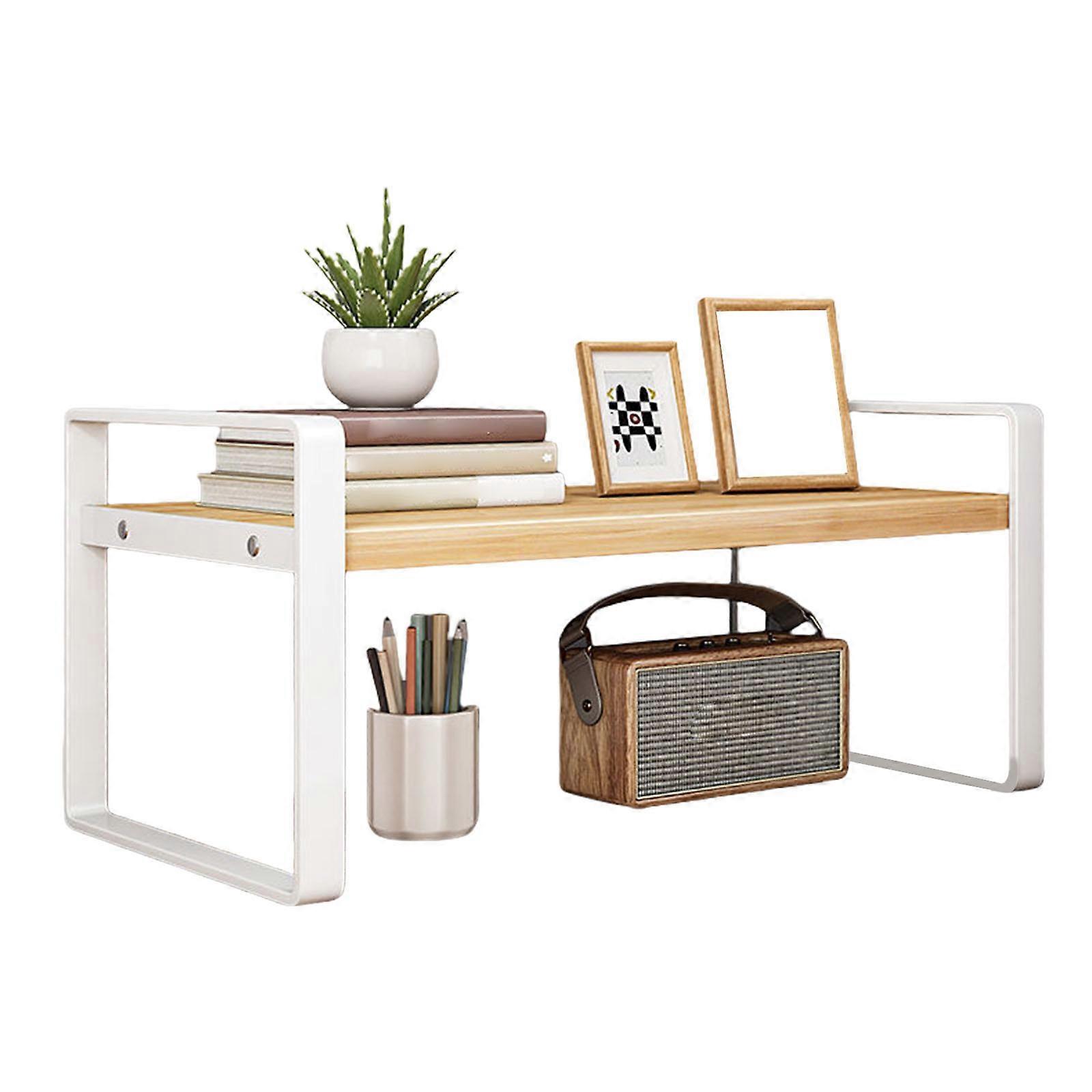 Simple Design Desktop Organizers Shelf For Office Desk Iron And Wood Student Bookshelf Space Saving Storage Solution White shelf wood col