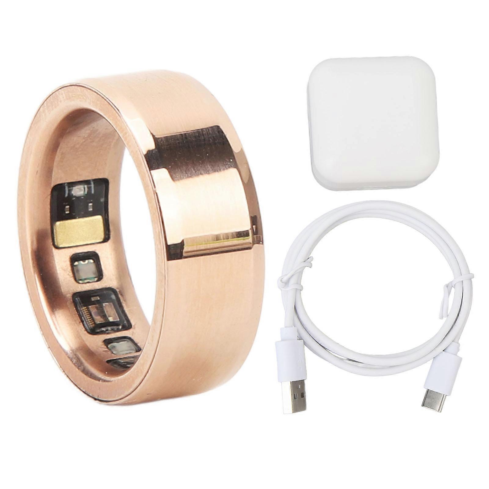 الخاتم الذكي الذهب الوردي تعقب الصحة متعددة الوظائف درجة حرارة الجسم النوم عداد الخطى IPX8 مقاوم للماء مع حالة شاحن حلقة اللياقة البدنية 22