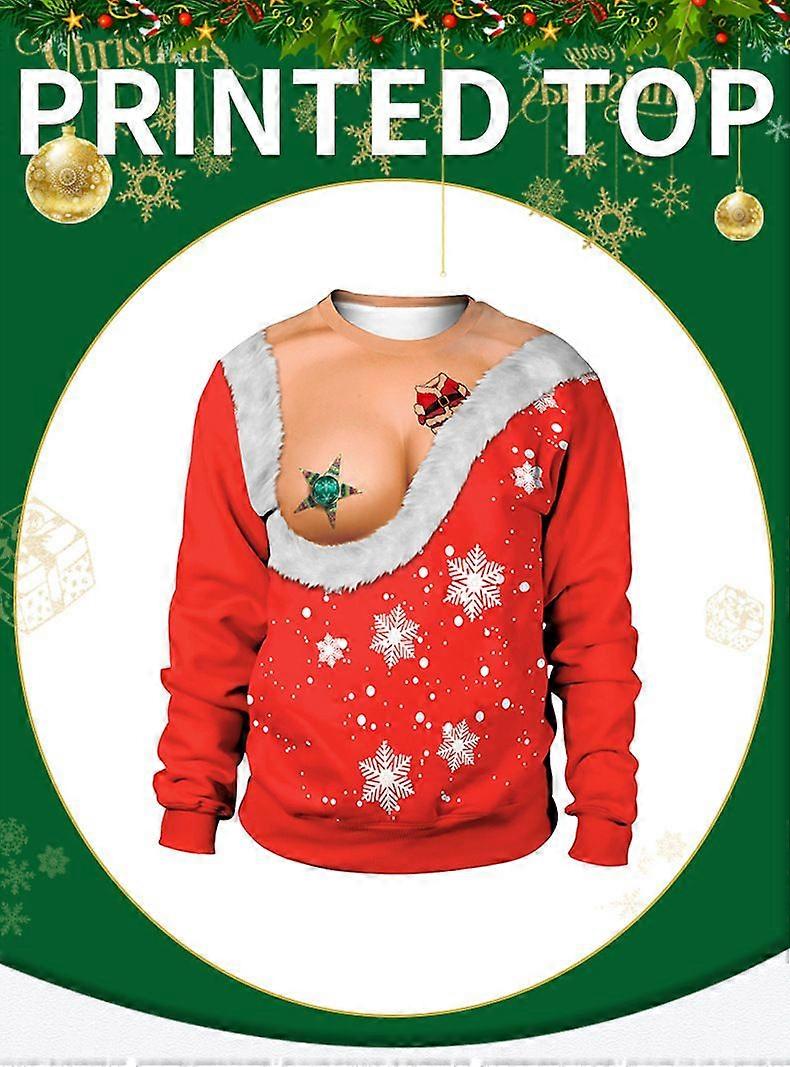 Funny Illusion Christmas Pullover  3D Digital Print Snowflake Sweatshirt