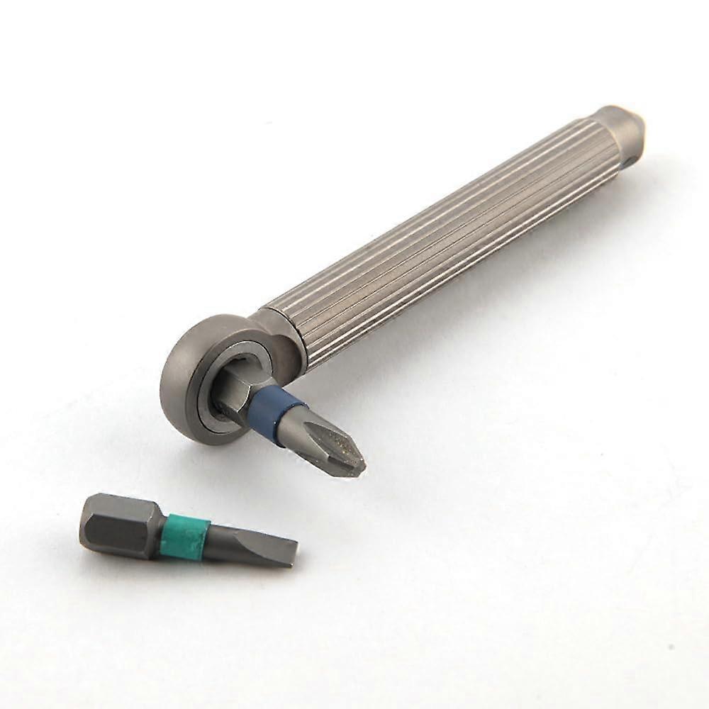 Modular Titanium Alloy Screwdriver With Brass Components, Ratcheting Bit Driver, 2 S2 Bits, EDC Gear, Tungsten Head