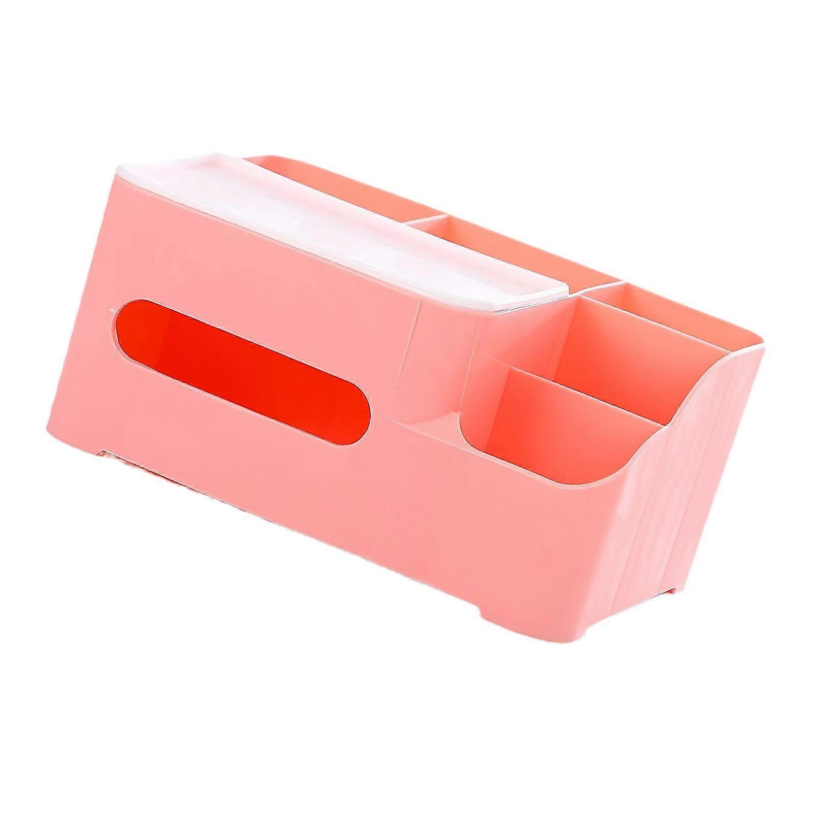 Multifunctional Tissue Box Holder Rectangular Tissue Holder Case with Remote Control Storage for Living Room Rose Pink 