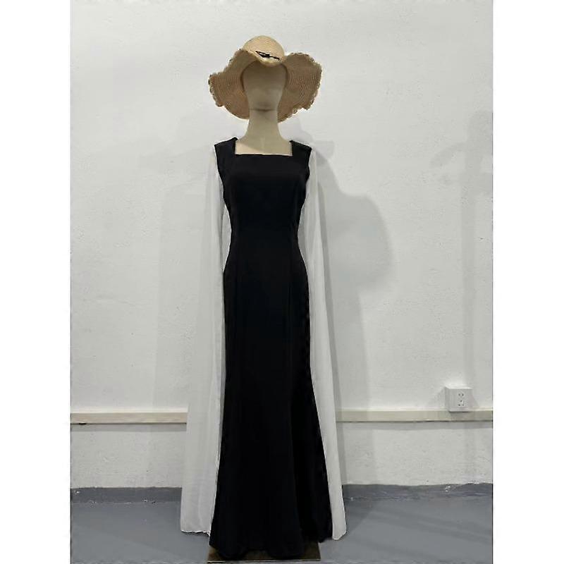 Batwing Sleeve Waistless Black and White Patchwork Dress