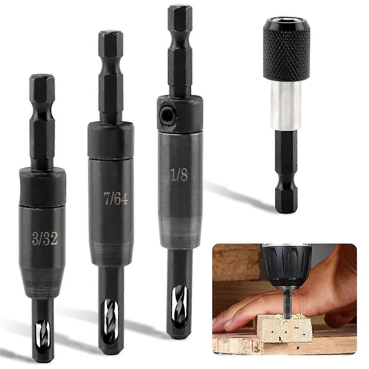 Self Centering Drill Bits Set,3/32in, 7/64in, 1/8in Self-Centering Hinge Drill Bit for 1/4 in Cente