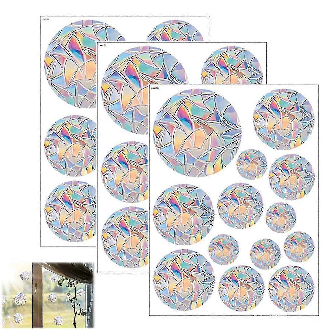 Round Prism Window Stickers - 39 Pack Suncatcher Bird Anti-Collision Electrostatic Adhesion Decor 4 Inch Size
