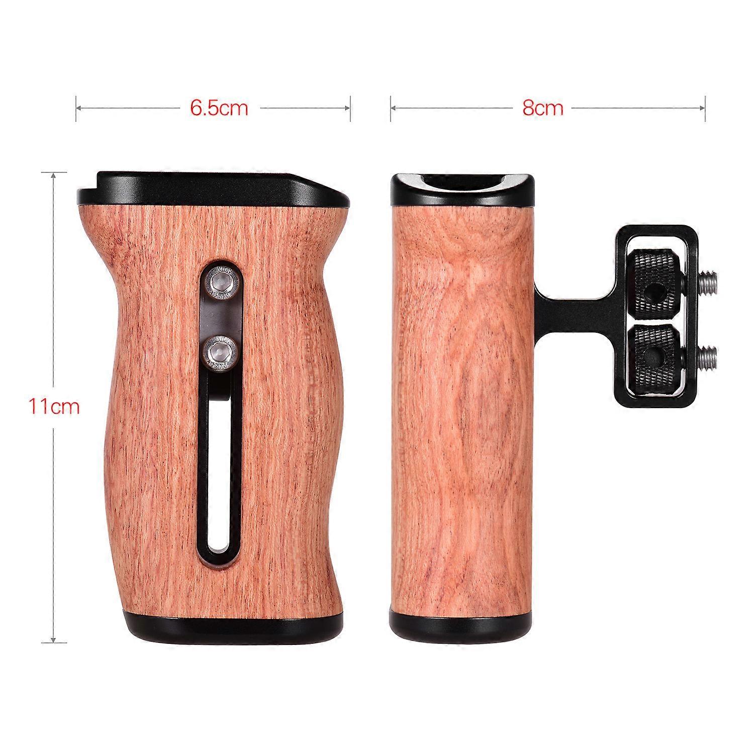 Universal Camera Cage Wooden Handle Grip with Cold Shoe Mount & Adjustable Screws