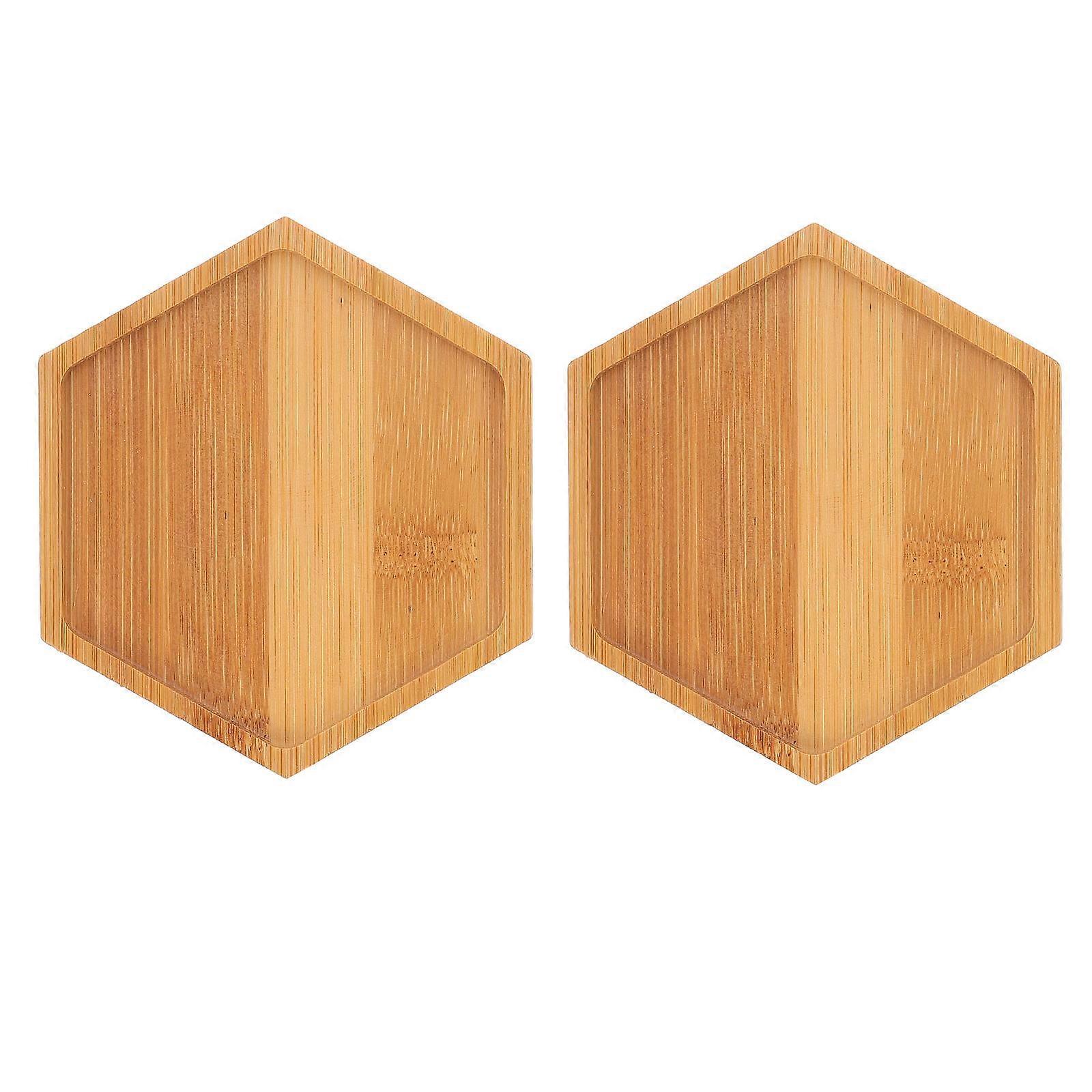 2pcs Hexagonal DIY Mat Bottom Handmade Bamboo Tray for Craft Projects, Home Micro Landscaping & Party Centerpieces