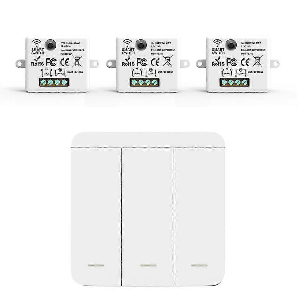 3PCS Wireless Light Wall Switch RF 433Mhz Relay Receiver with 1x 3Gang Panel Switch LED Remote Control for LED Lamp