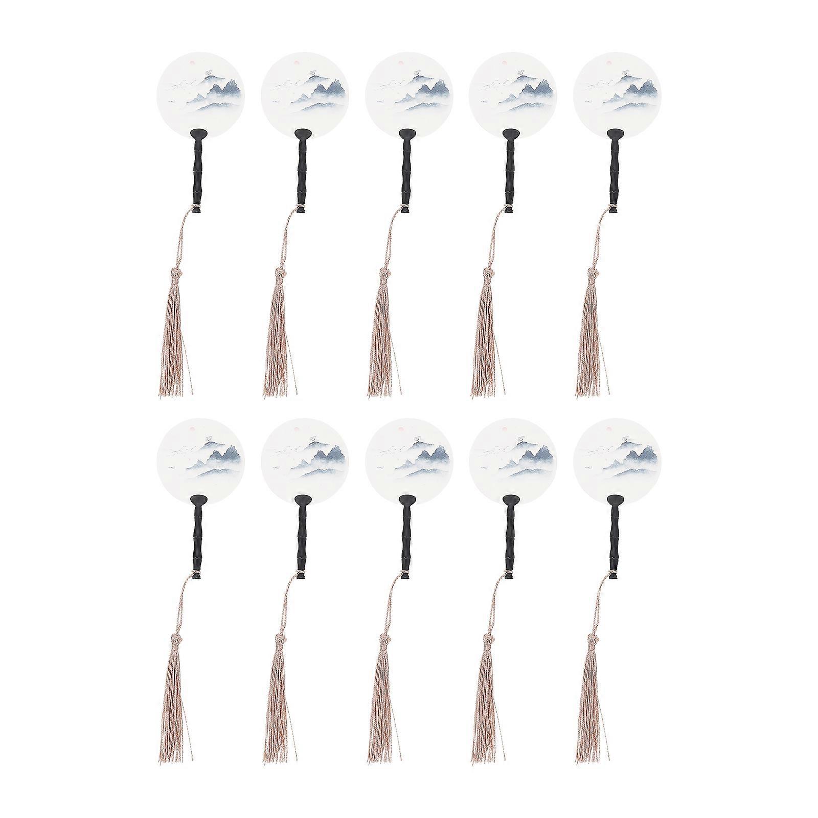 Retro Circular Fan Chinese Style Miniature Doll Accessories Decorative 3.7 2.0 0.2in 10Set