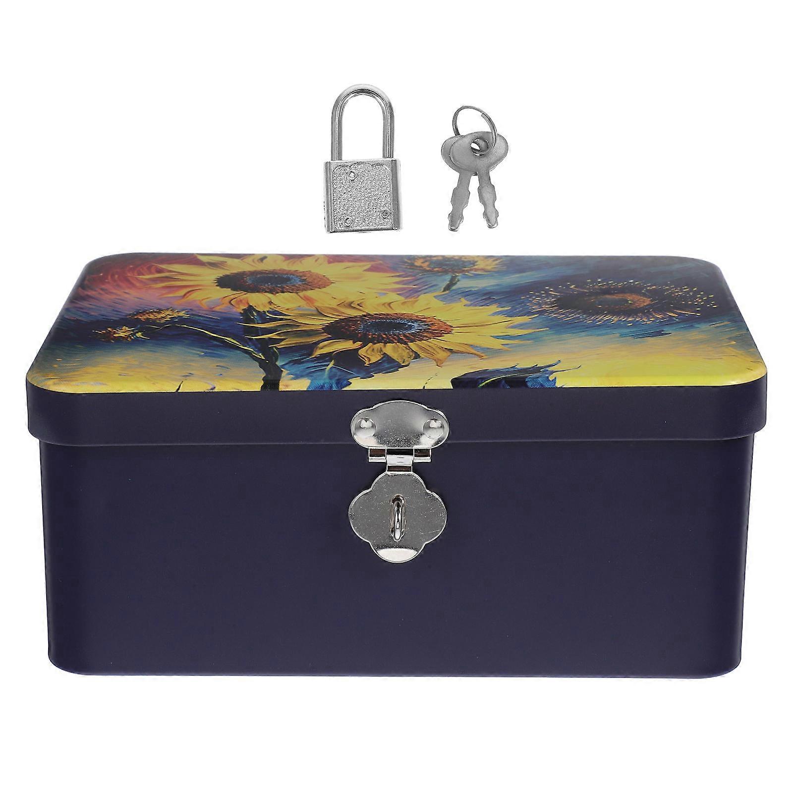 Decorative Tins Rectangle Tinplate Storage Box Lockable Storage Home Multi 17.50X13.00X7.30CM 1Pcs