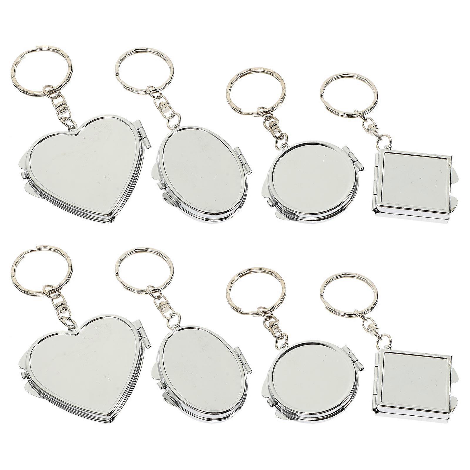 6pcs Mini Metal Folding Pocket Mirror Keychain Double Sided Compact Cosmetic Mirrors with Key Ring Pendant for Women Multi Shape Vanity Accessory for