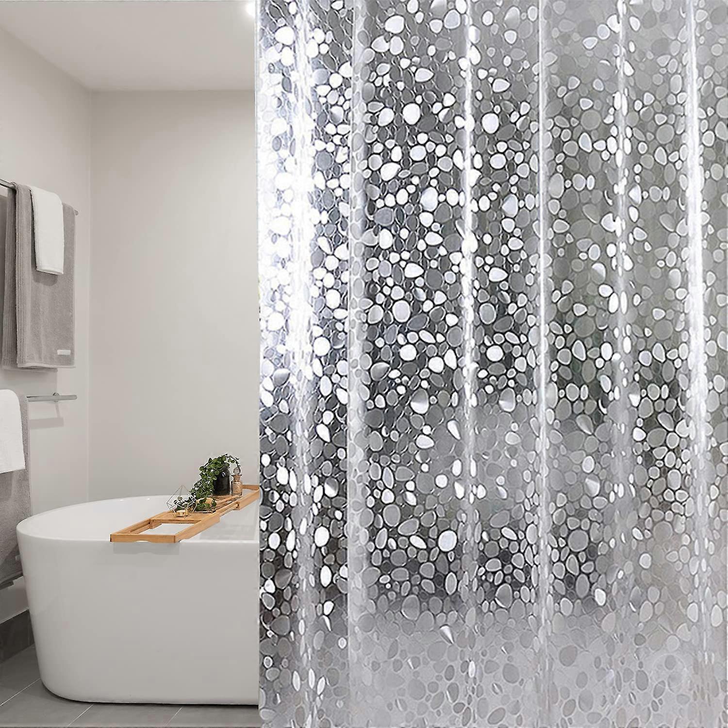 Shower Curtains EVA Waterproof 3D Pebble Print Transparent PVC Mildew Resistant 12 Curtain Hooks 180cm X 180cm