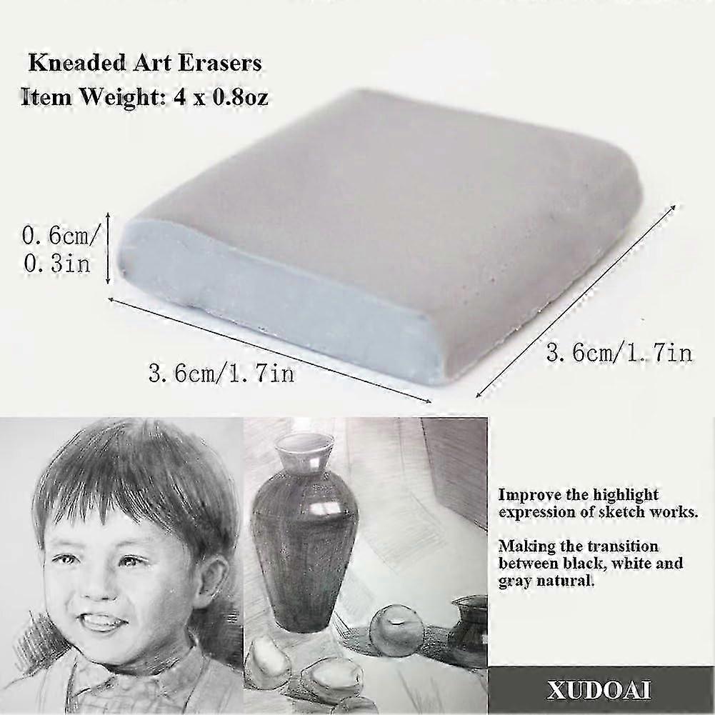 Kneaded Art Eraser, Grey Soft Durable Sketch Putty Rubber, Kneadable Rubber Eraser Set (4)