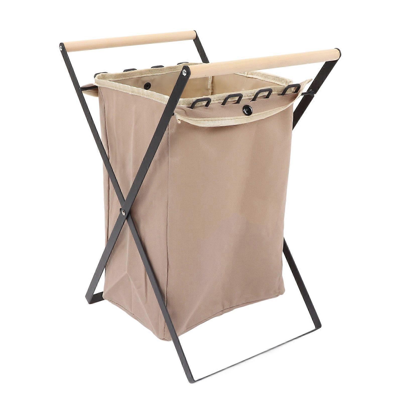 Foldable Garbage Holder Stable Placement Wooden Handle Trash Bag Support Frame with Garbage Bag for Barbecue Camping 