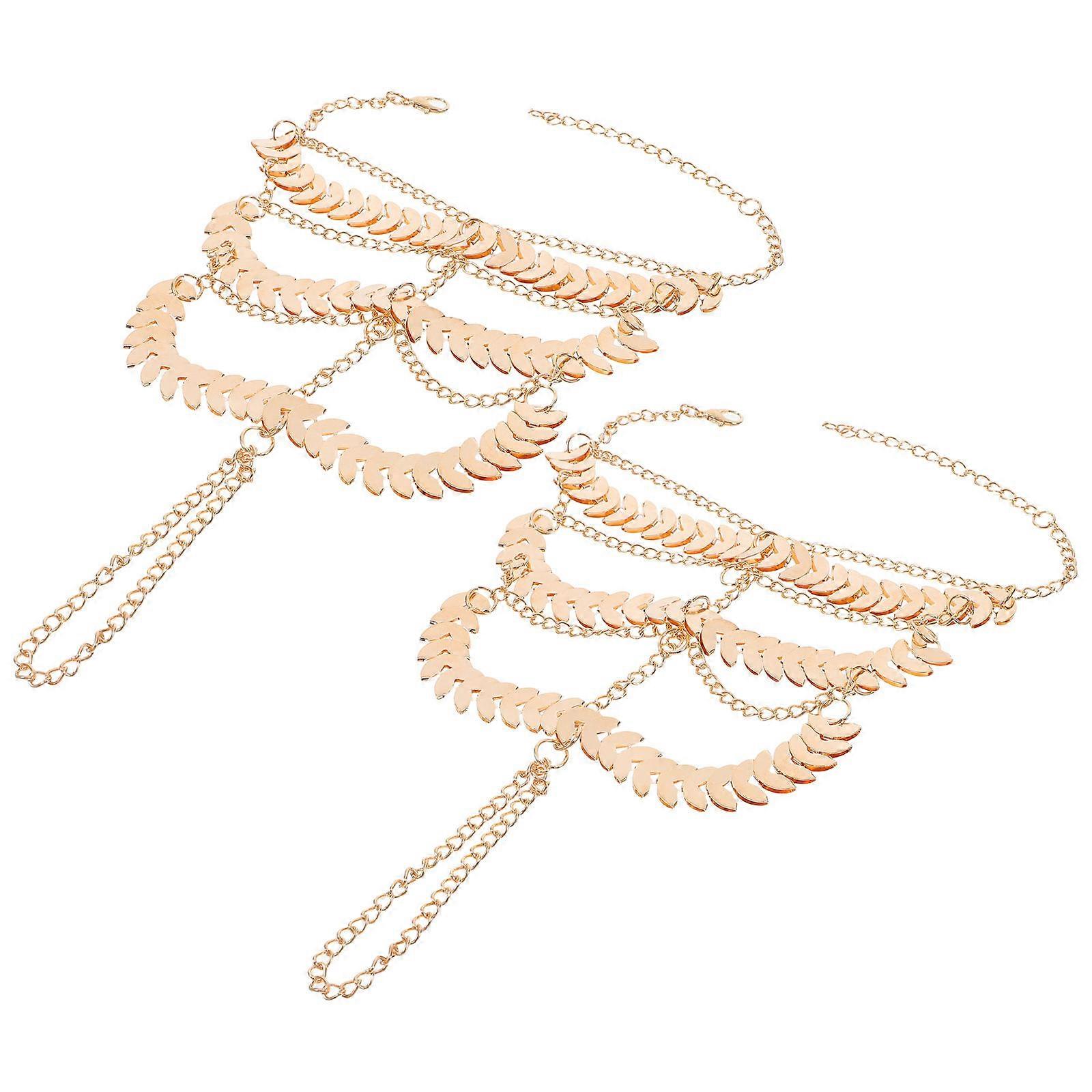 Beach Anklet Boho Sequin Anklets Multilayer Gold Sequins Weddings Golden 1Pair