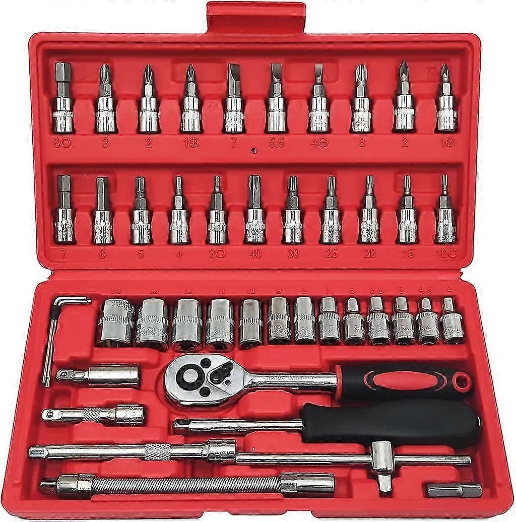 46 Pcs Socket Set, Ratchet Tool Kit, Suitable for Home, Car, Motorcycle