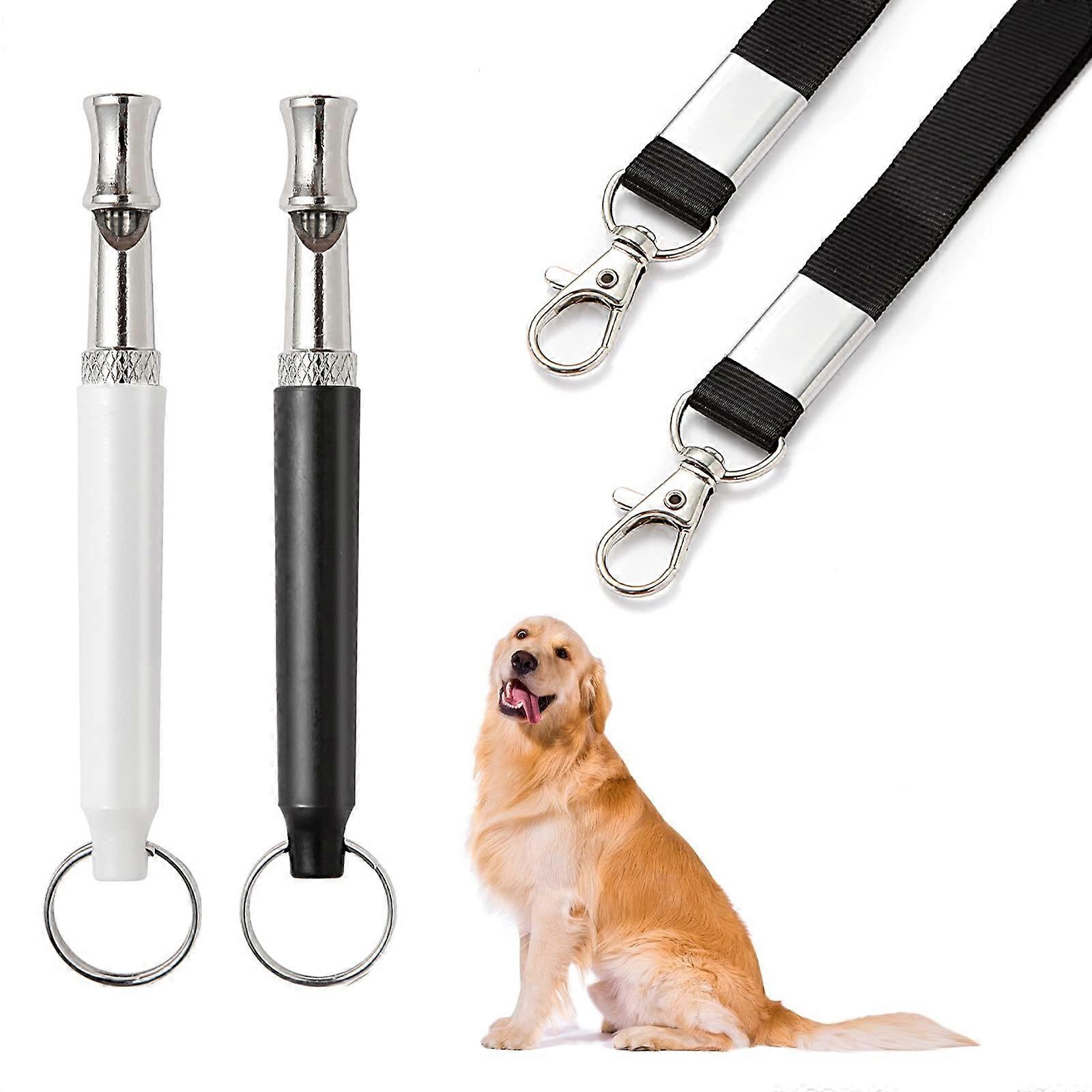 Dog Whistle, Ultrasonic Dog Whistle, Adjustable Pitch, Silent, with Lanyard, for Recalling, Stop Barking, Dog Training, 2 Pack (Black, White)