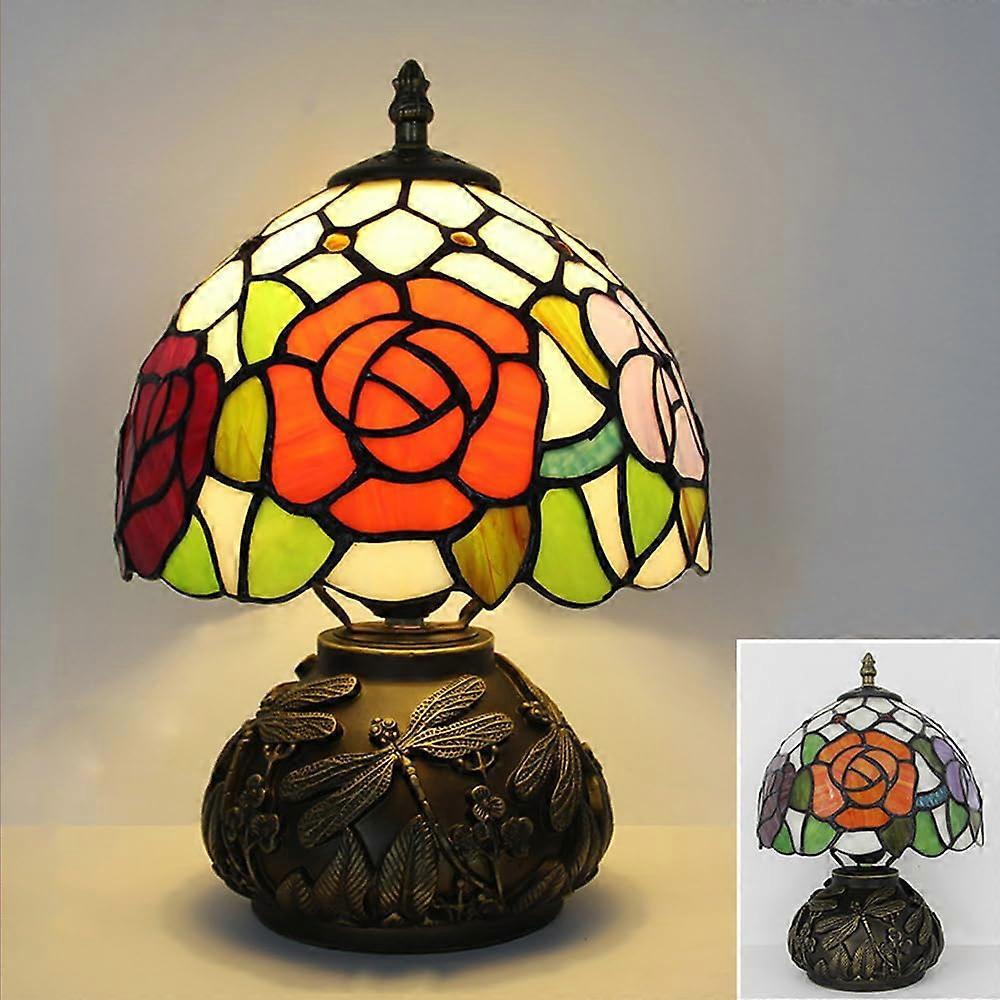 Table lamp Tiffany style small, flower Tiffany style lamp, coloured glass lampshade retro bedside lamp