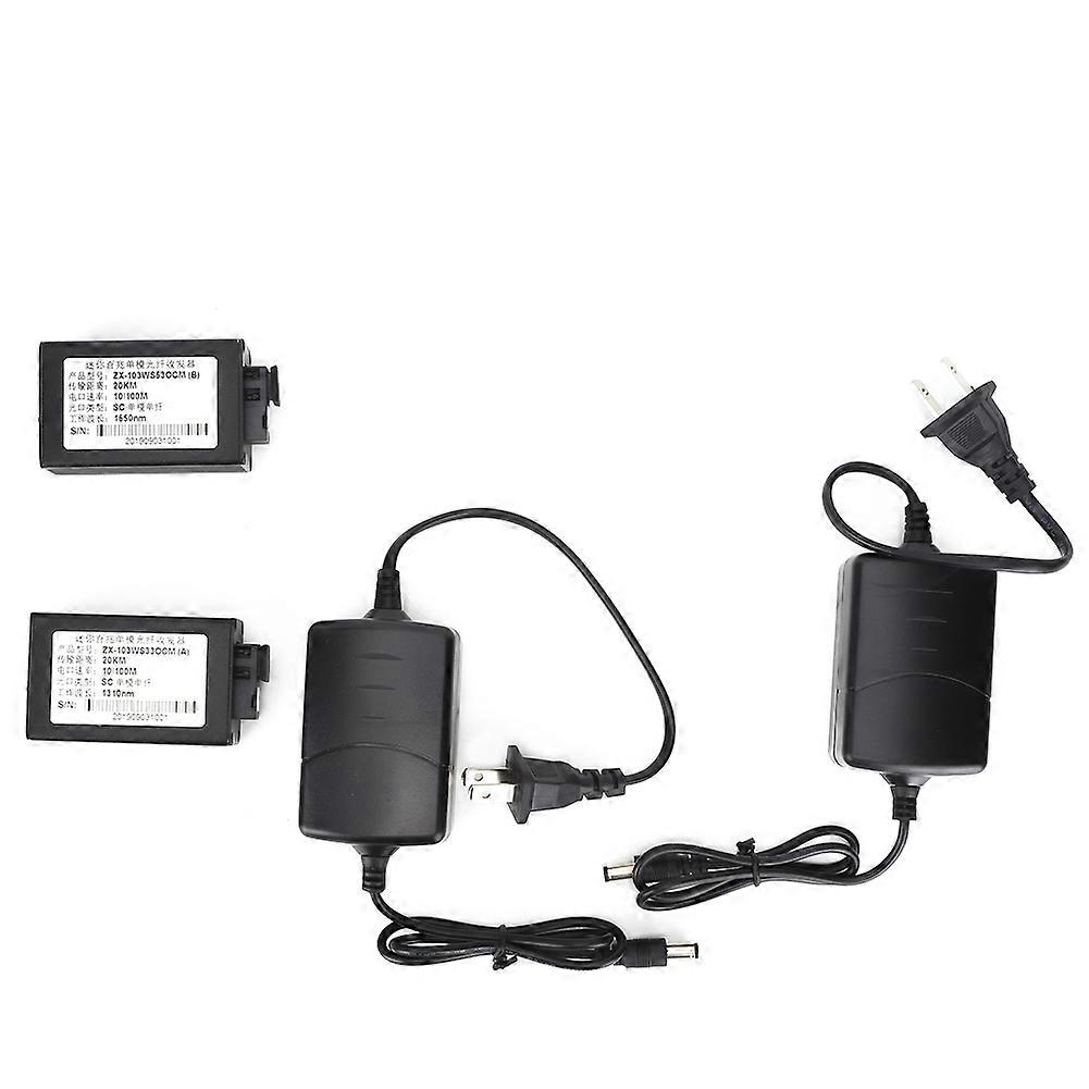 2Pcs Media Converter Single Mode SC Interface 20KM 10/100Mbps 100-240VAC