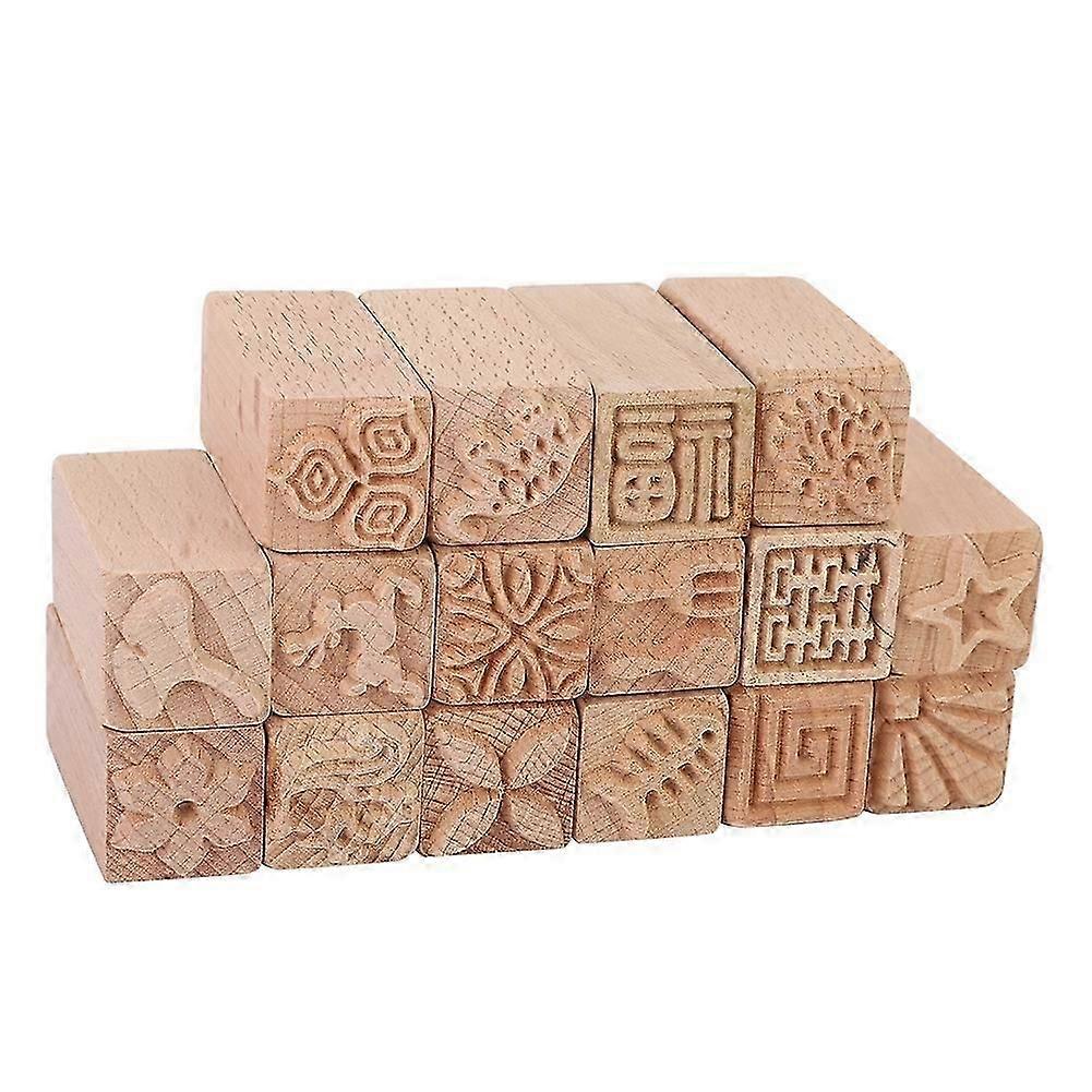 2025 Latest Model 16Pcs Hand Carved Stamps Beech DIY Clay Pottery Printing Blocks Tool Cra