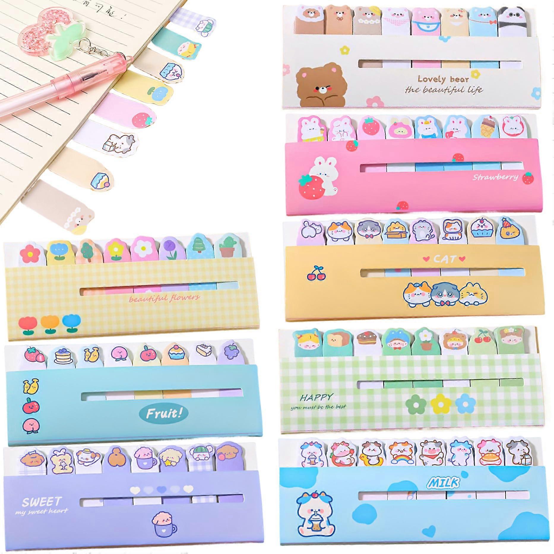 8 x Mini Sticky Notes, 120 Sheets, 8 Styles, Kawaii Sticky Notes, Index Tabs