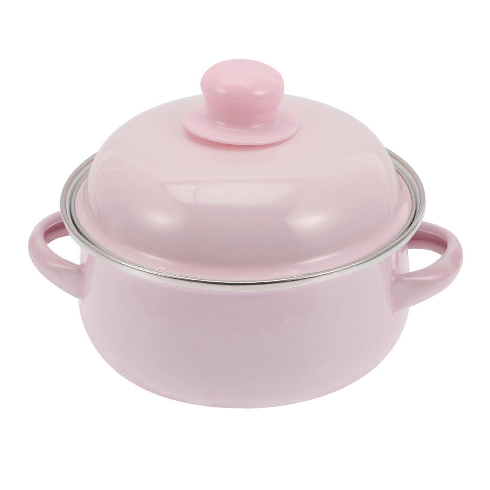 Enamel cooking pot with lid, handmade nonstick soup pot for fast and even heat distribution.