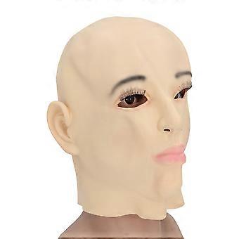 Realistic Women Face Cover Visible Latex Headgear All Hallows Day Head Cosplay Novelty Costume Party Prop