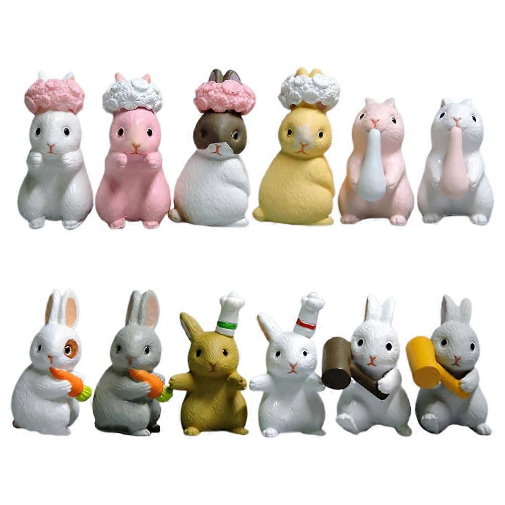 Plastic Bunny Figurines Imitation Rabbit Model Easter Decor Car Flower Pot Realistic 12Pcs