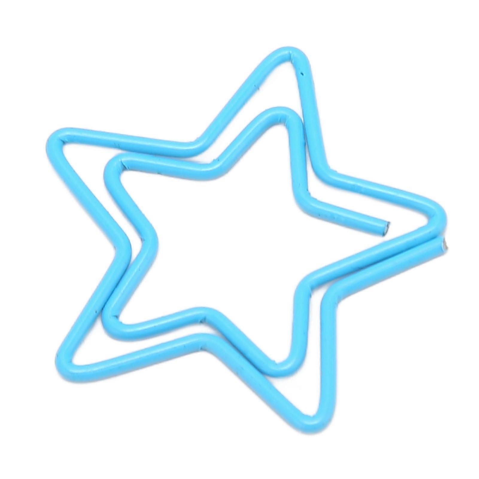 100pcs Star Shape Paper Clips Plating Process Rustproof Practical Metallic Paper Clips for Office Blue