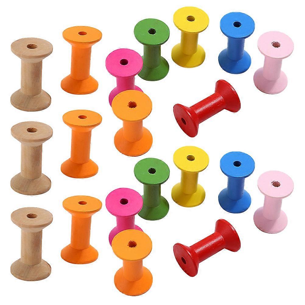 Wood Spools for Sewing Use Assorted Color Unfinished Bobbin Made of Synthetic Materials Ideal for Crafts 20 Pcs