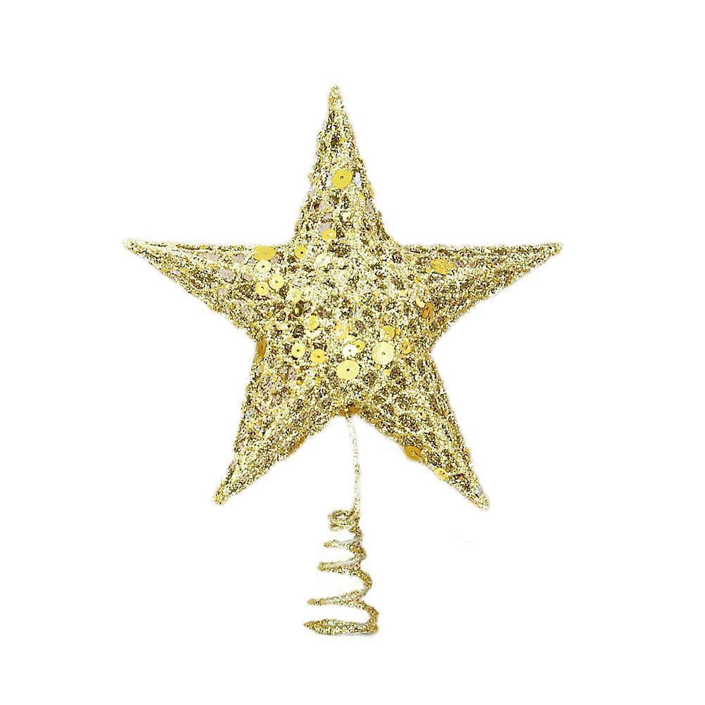 Star Tree Topper Shiny Christmas Tree Ornament for Gatherings Golden 30cm Metal Iron Glitter 1Pcs