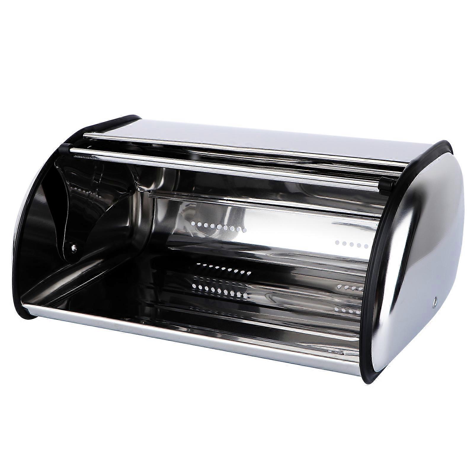 Bakery Bread Storage Holder Metal Bread Box Home Use Silver 34X23X14.5CM Food Storage Non-slip Base 1Pcs