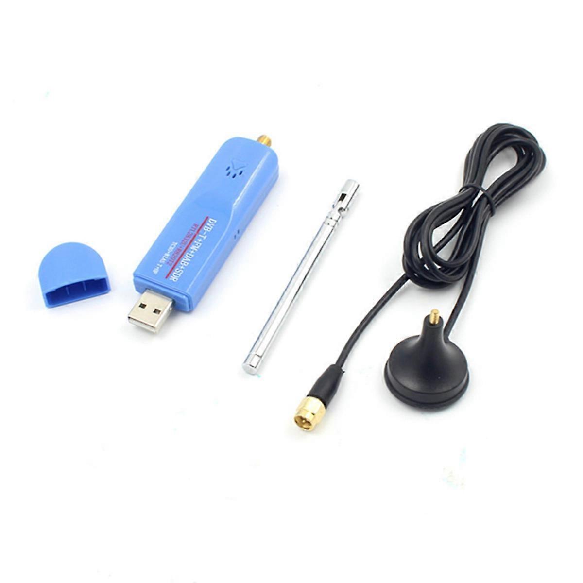 RTLADSB USB Tuner Receiver with ESDSafe Antenna Set for Signal Receiving Blue Plastic and Aluminum 500 kHz to 1.7 GHz
