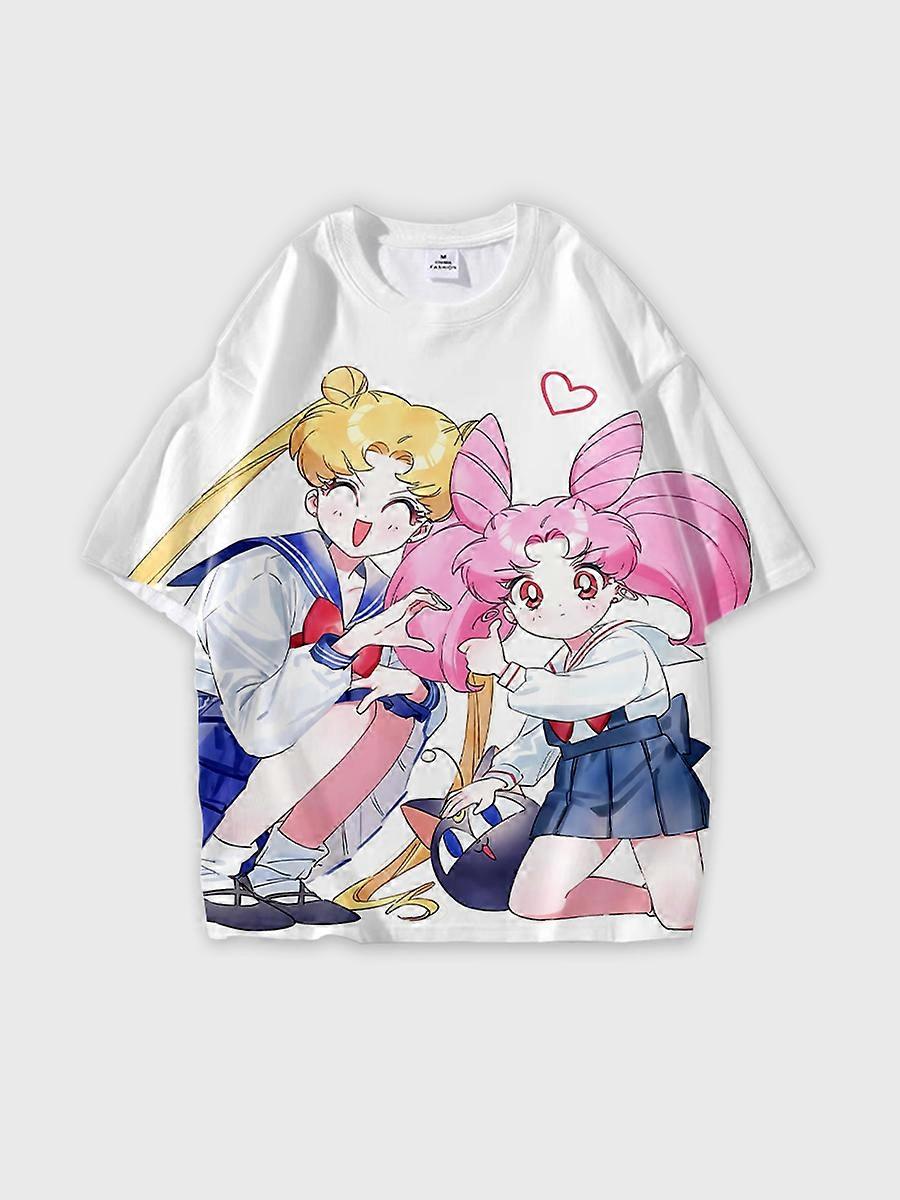 T-shirt round neck Role Pattern loose short sleeve D2326