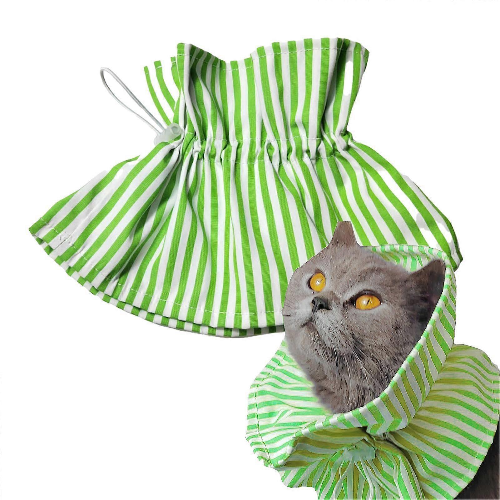 Elizabethan Dog Collar - Soft Polyester, Drawstring Design, Adjustable Protective Collar for Small Dogs, Striped Green