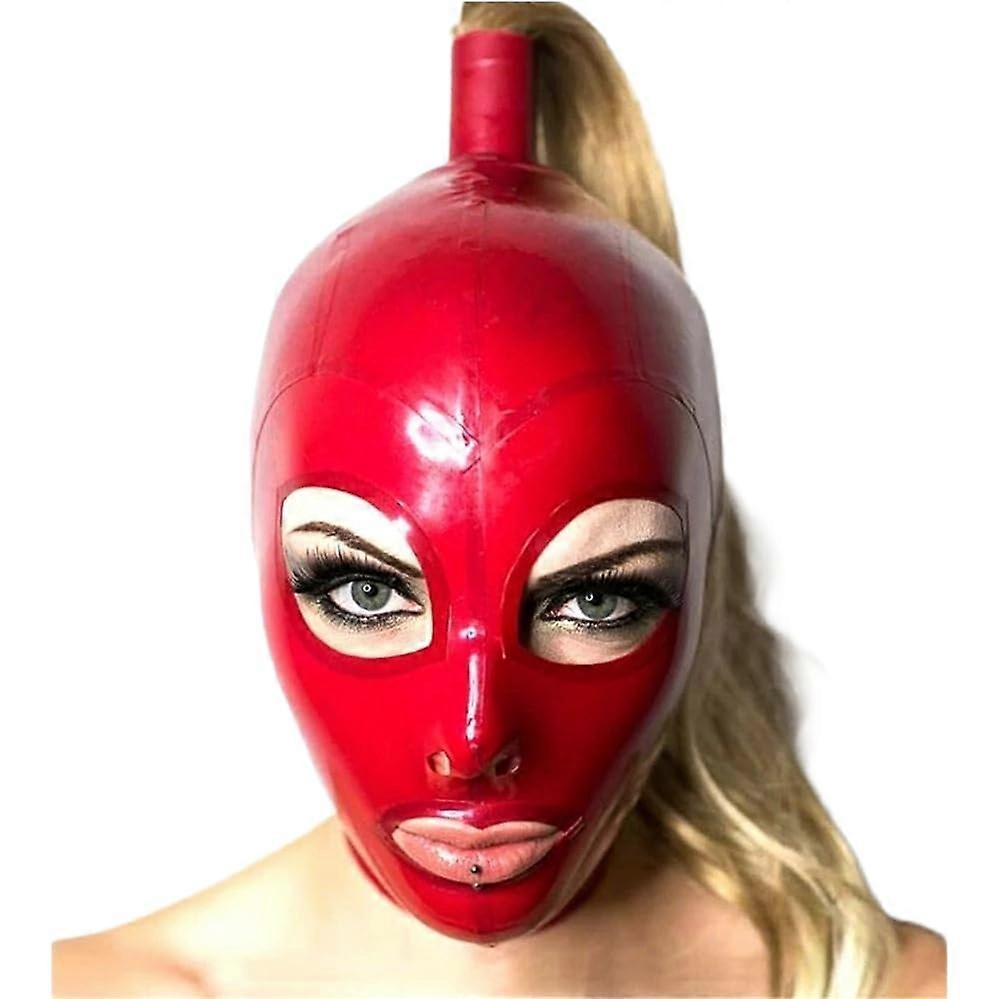 Latex Hood Rubber Mask Latex Mask with Wig Red L