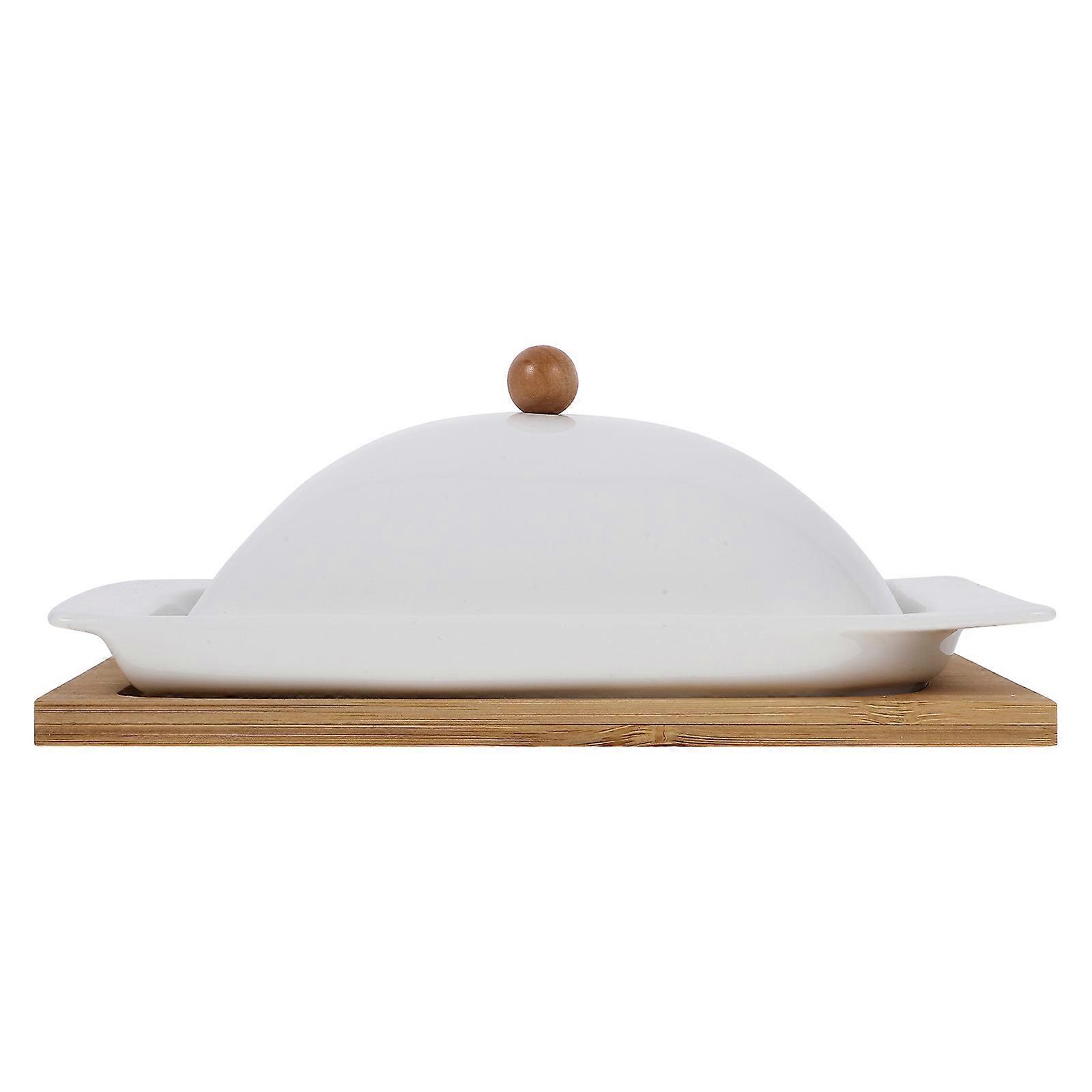 Butter Keeper Fresh Keeping Kitchenware Home Use Ceramic Wood Material 1Set