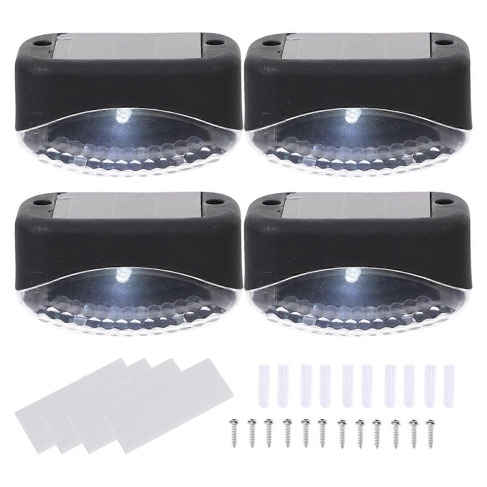 Step Solar Lights For Outside 4Pcs Outdoor Lighting Rectangular Black Waterproof Automatic Induction Soft Light Shade