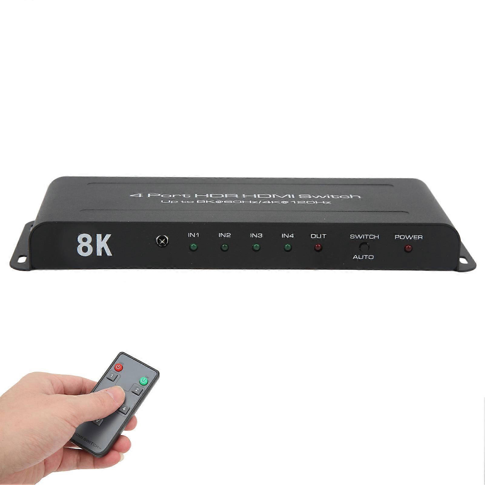 4 in 1 Out Splitter 8K 60Hz HDR HDCP2.3 HD Multimedia Interface Switcher for Switch Camera Computer US Plug AC 100‑240V