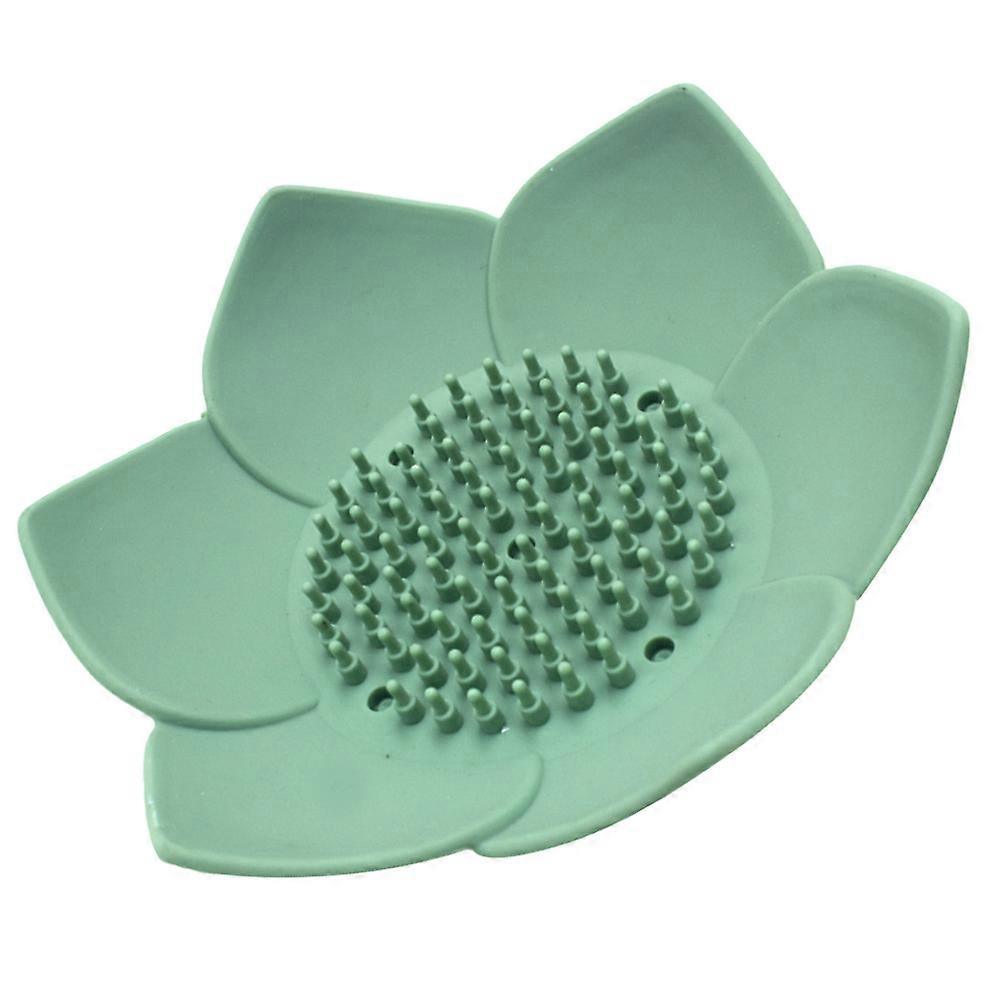 1PC Flower Shaped Silicone Soap Dish Creative Petals Design Draining Soap Holder Solid Storage Tray for Home Bathroom Toilet Use Green
