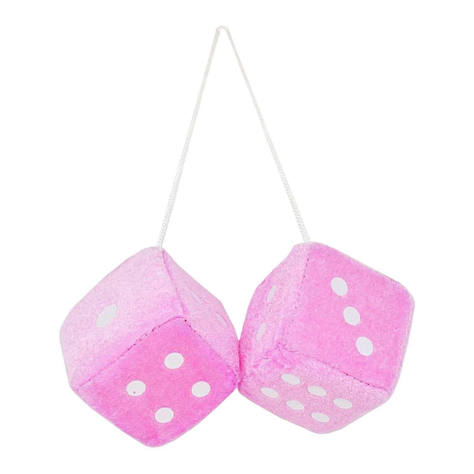 Plush Dice Car Cube Rear View Mirror Hanging Two-Piece Set Red And Pink Decoration For Car And Office