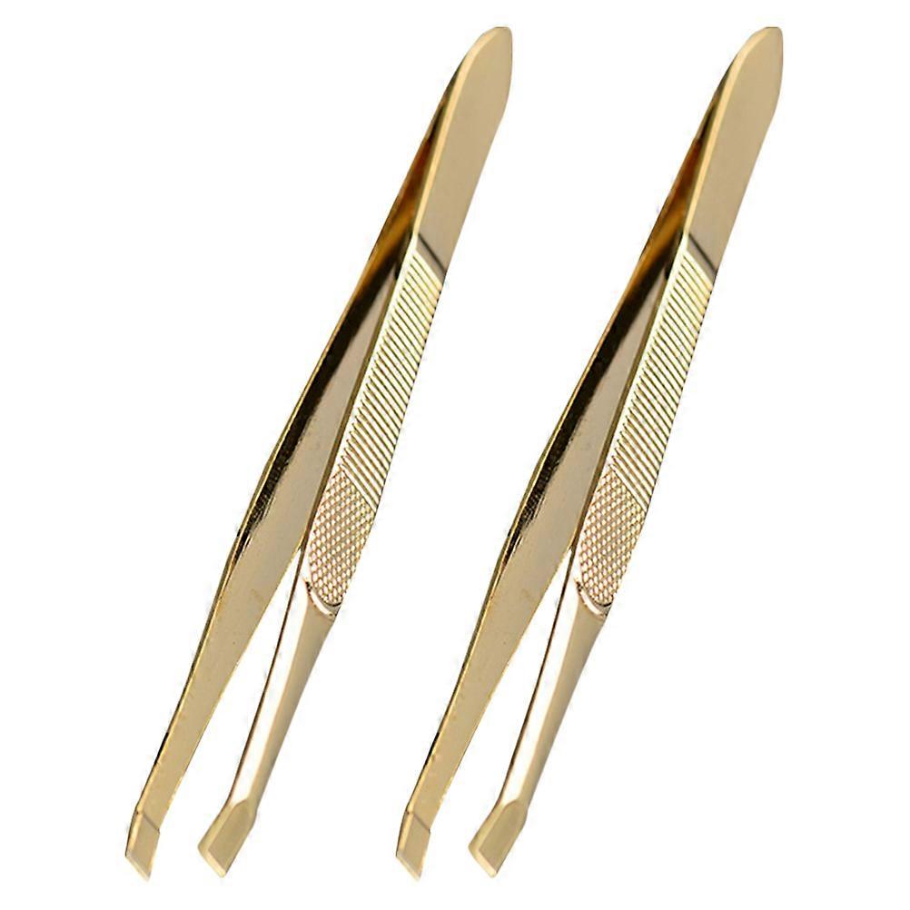 Here's a refined and professional product description for your **2pcs Stainless Steel Eyebrow Tweezers With Elegant Gold Plating**:
**2PCS
