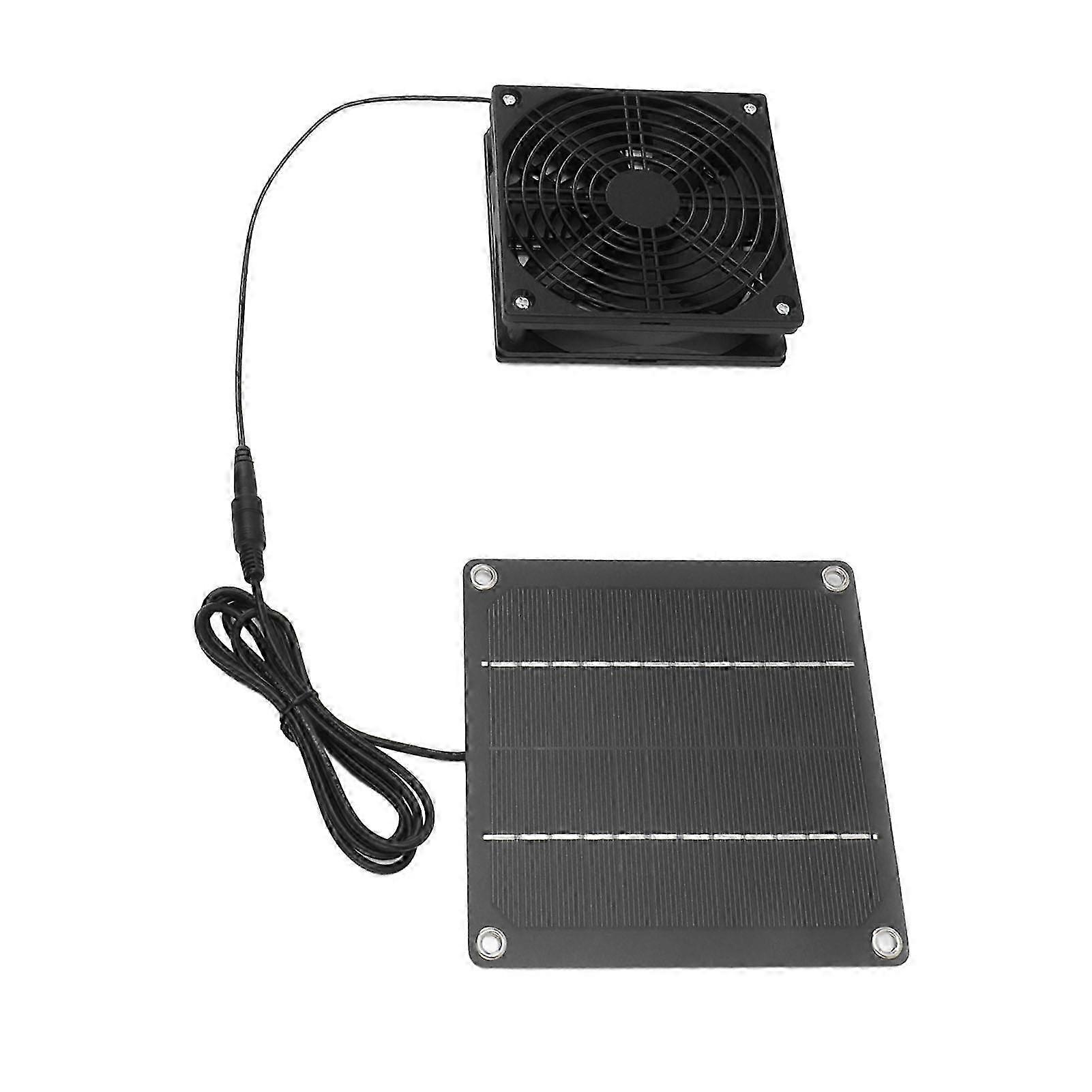 Um kit de ventilador de painel solar com um painel de silício monocristalino e um exaustor solar de 2200 RPM com tampa protetora.