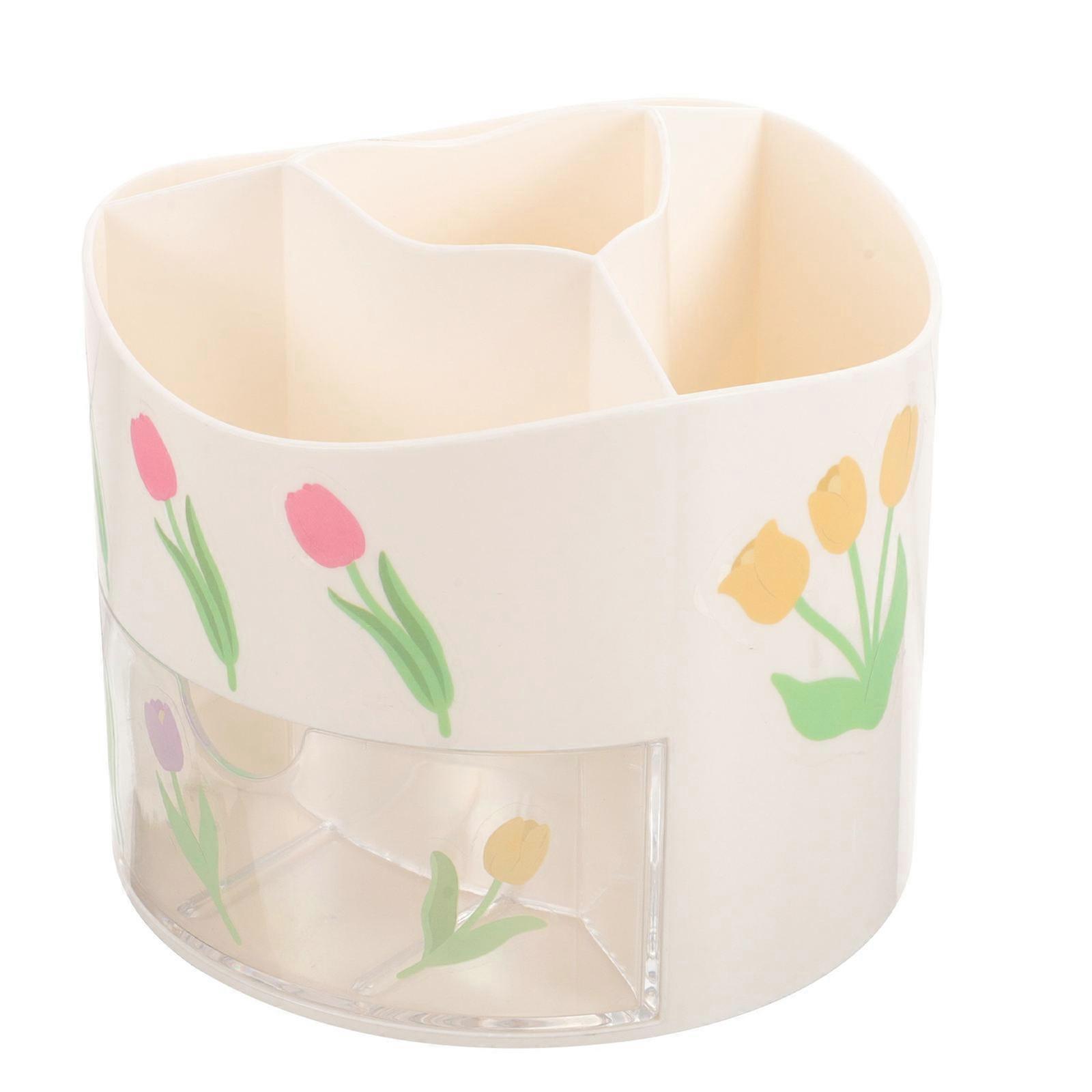 Rotating Desk Organizer for Makeup Brushes Pens with Beige Color Wide Uses Storage Solution