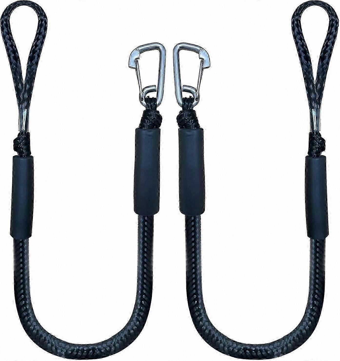 4ft Boat Mooring Rope with Hook, 2-Pack Black Bungee Dock Line for Secure Tying
