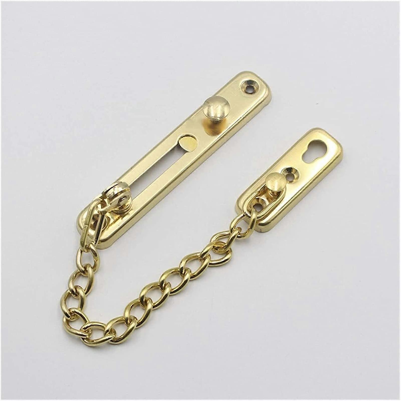 Front door is secured with chain, internal theft protection, security reinforcement.