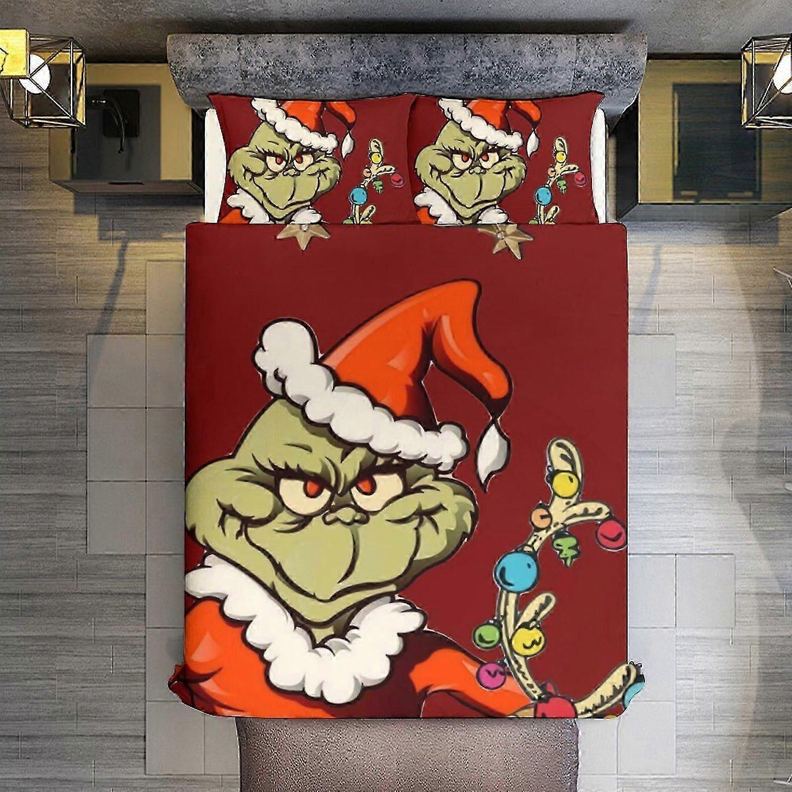 v3371 ملاءات السرير الفراش عيد ميلاد سعيد غرينش أحمر 3 قطع غطاء لحاف طقم بالحجم الكامل فائق النعومة مقاومة للبهتان ستوكات 1 غطاء مع سحاب و 2
