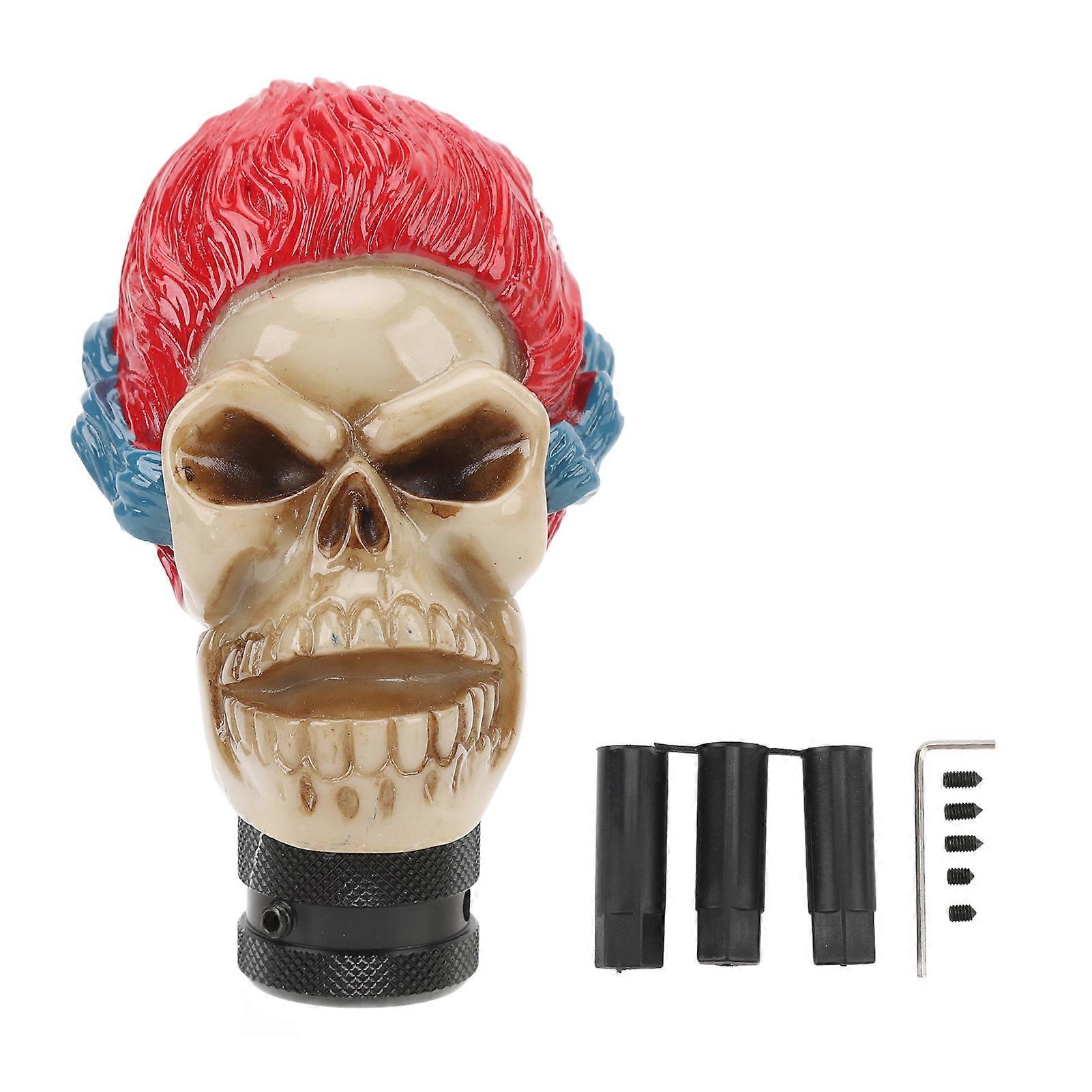 Skull Shifter Knob for Cars Skeleton Design Manual Automatic Transmission Gear Shift Head with 3 Adapters Red